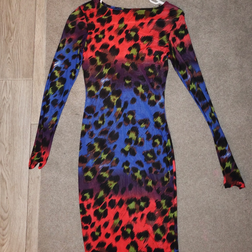 Leopard Print Multicolor Bodycon Dress Size Small